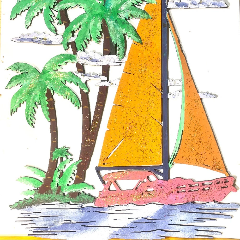 Tropical Sailboat Wall Art with Palm Trees